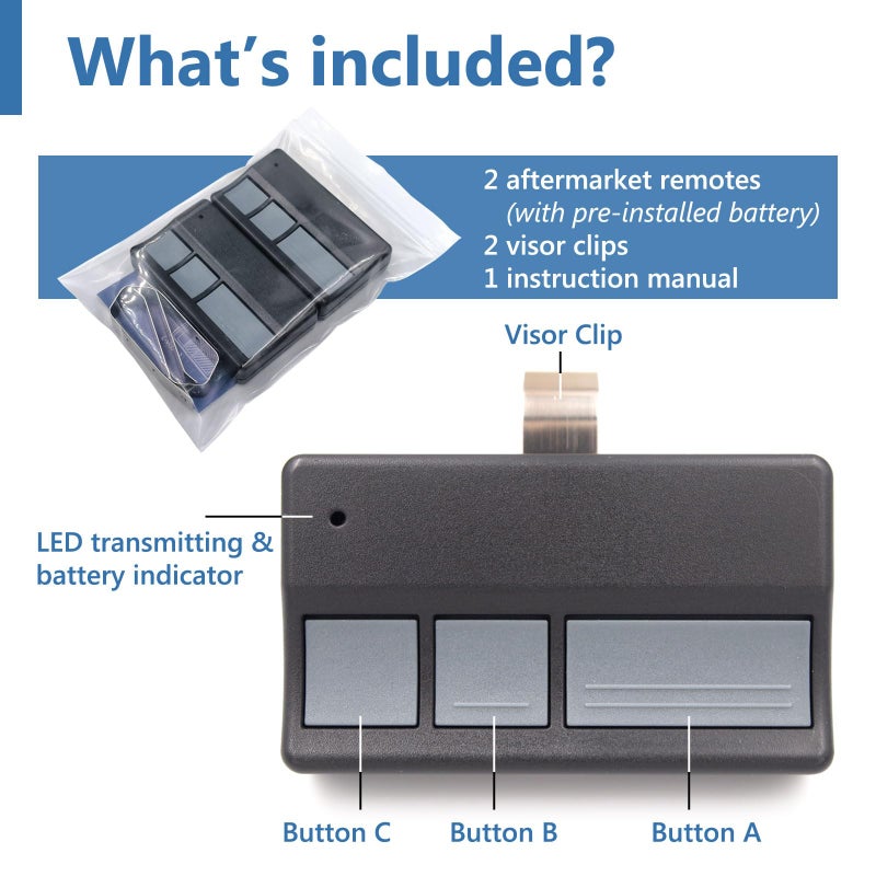 Solidremote Garage Door Opener Remote, for Chamberlain, LiftMaster 371LM 373LM 971LM 973LM, Universal, 2 Pack - Image 2